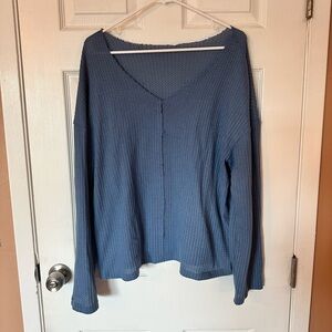 Blue Ribbed Sweater Top